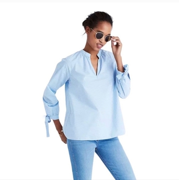 Madewell Tops - Madewell Long Tie-Sleeve Peasant Popover Striped Casual Top- size S